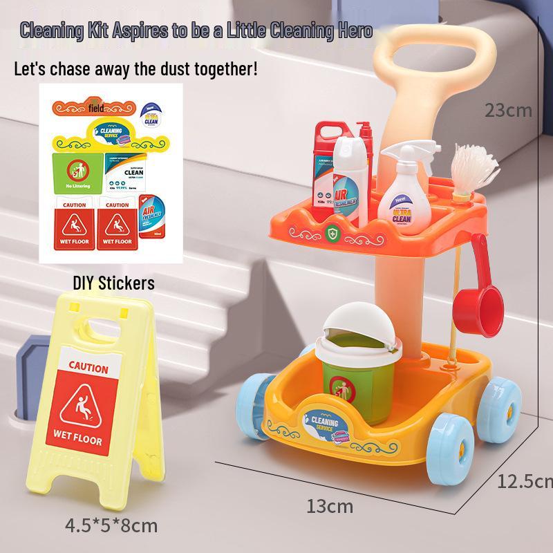 Mini Fun Handcart Cleaning Set: Kids  DIY Role-Play Housekeeping Toys Cleaning Cart Set (Bagged)