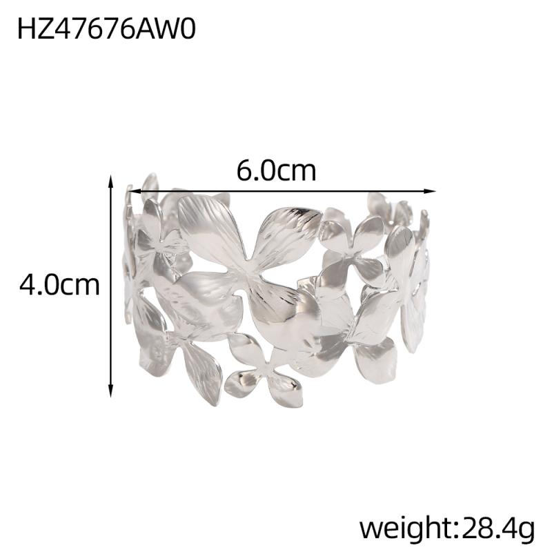 CARLIDANA Exquisite Gold Plated Waterproof Jewelry Gift Stainless Steel Flowers Open Chunky Cuff Bracelet Bangle for Women
