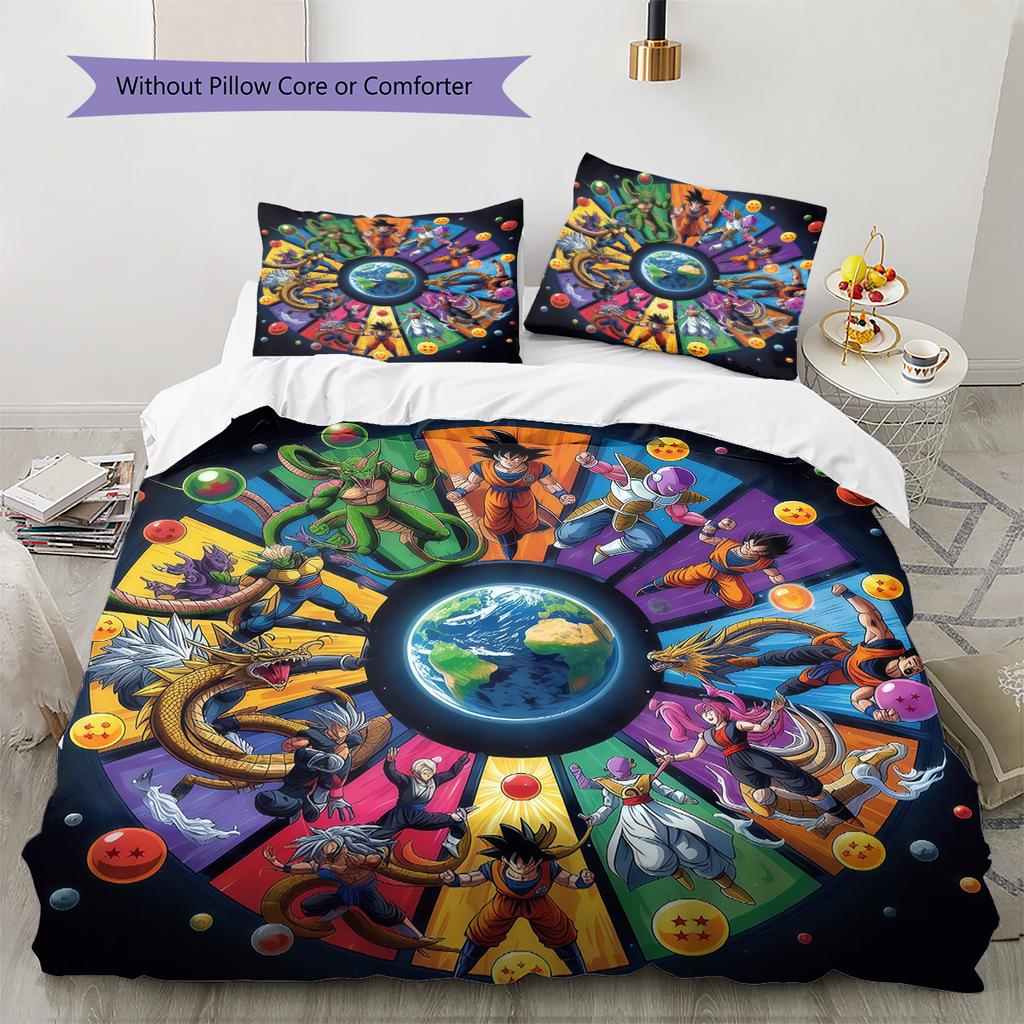 DRAGON BALL Muster Bettwäsche, Steppbett Set Bettbezug Kissenbezug Zuhause Geburtstagsgeschenk (1 Bettbezug + 2 Kissenbezüge, ohne Füllung)