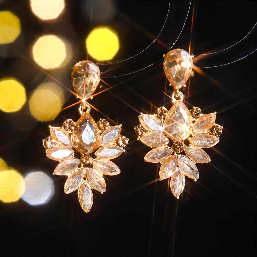 European and American Luxury Colorful Rhinestone Flower Stud Earrings for Women