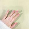 Handmade Nude Pink Cat Eye Manicure with Floral Design - Exquisite Shiny Nail Tips