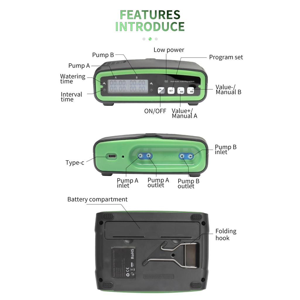 Sistem automat de udare cu pompă dublă pentru 20 de plante în ghiveci Kit de irigare cu program programabil pentru 30 de zile