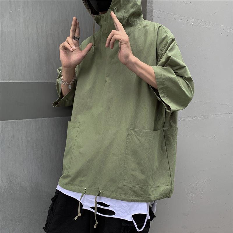Men's Korean Retro Hong Kong Style Hooded Short-Sleeve Sweatshirt