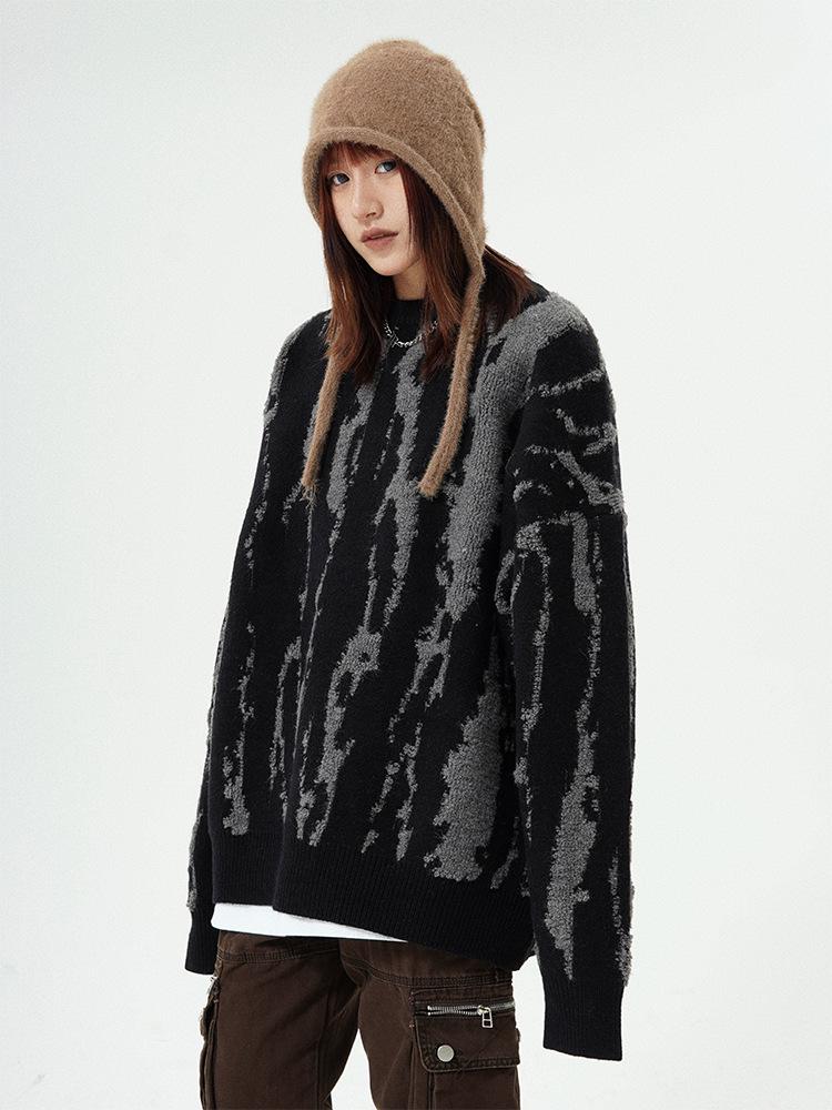 Unisex Hip Hop Loose Fit Jacquard Sweater for Autumn/Winter
