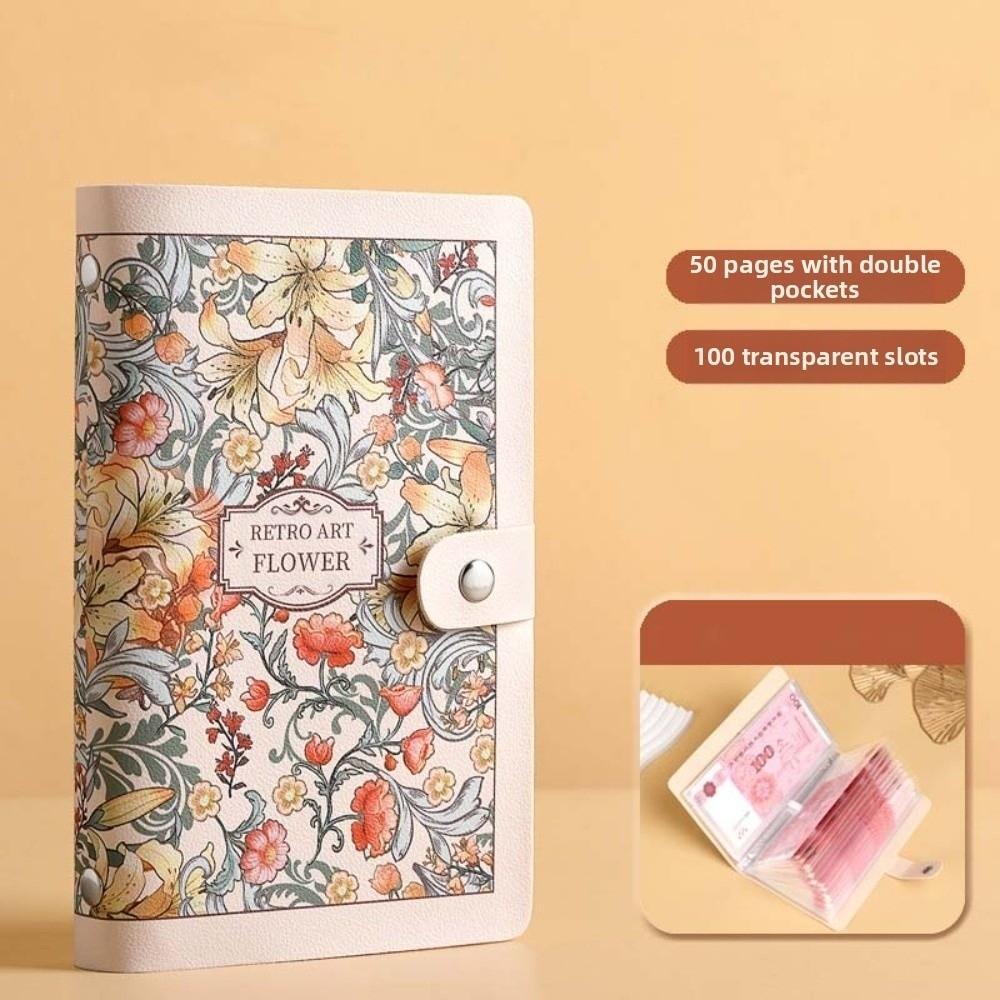 A6 Button Notebook for Money Flower Printed Leather Savings Book Cash Budget Ledger School