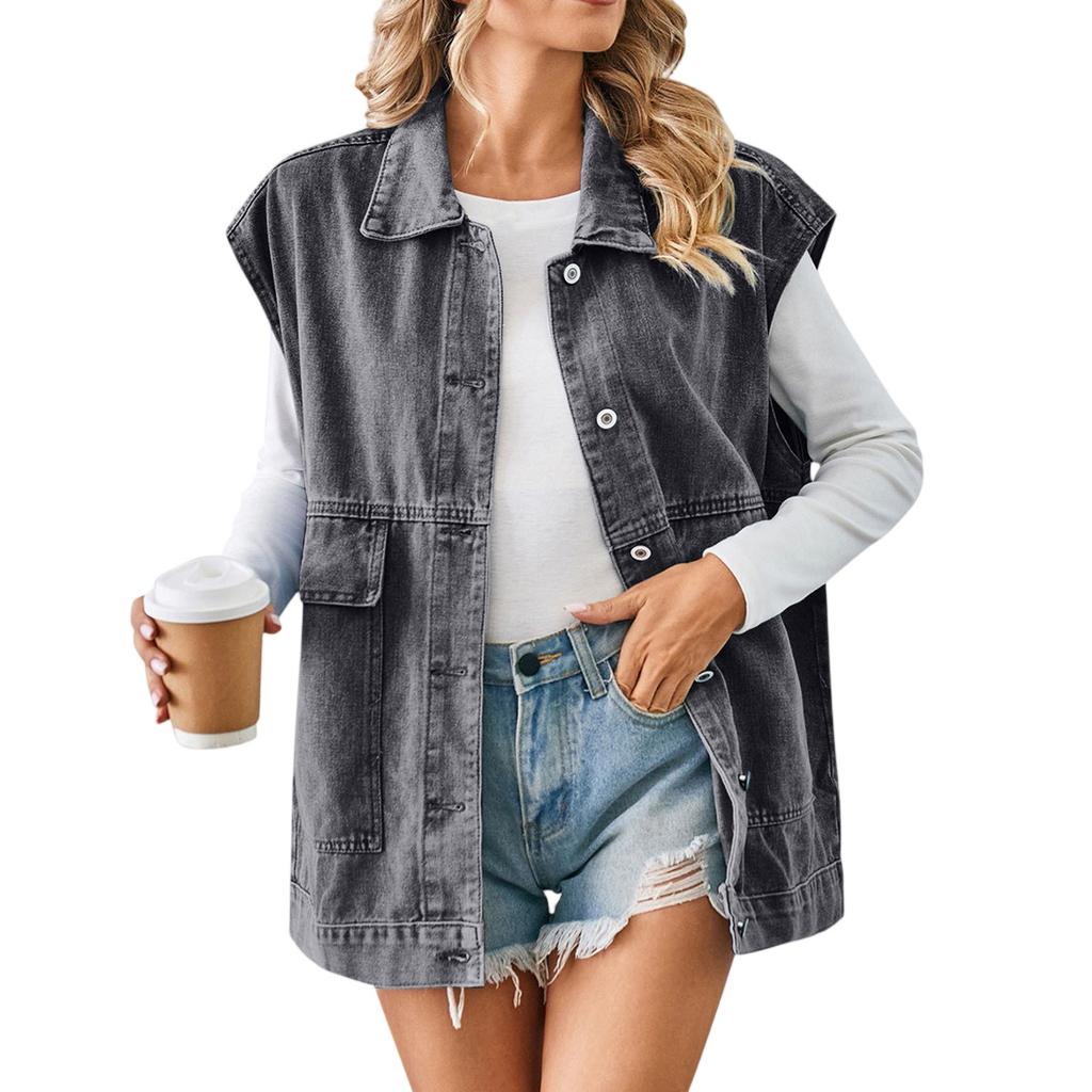 Women's Sleeveless Waistcoat Workwear Denim Vest All- Color Vest