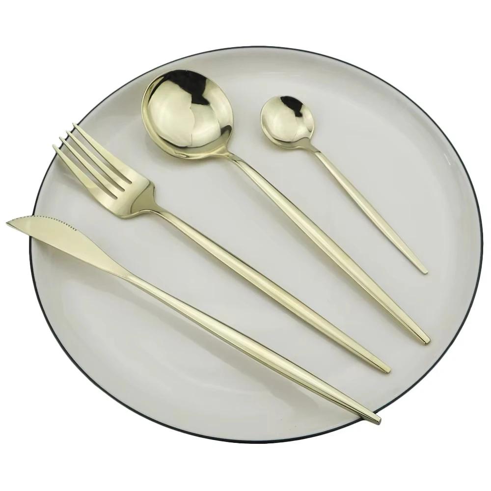 Champagne Gold Cutlery Set Stainless Steel Flatware Set 24Pcs Dinnerware Set Knife Fork Coffee Spoon Kitchen Tableware Set
