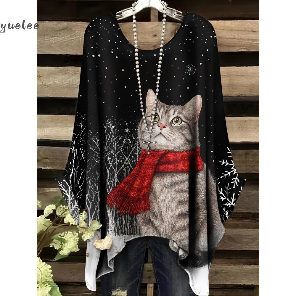 Christmas Snowman 3D Print Sweatshirts Women Fashion Casual Streetwear Round-Neck Asymmetric Hemp Pullovers Tops Woman Clothing