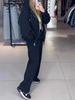 Women's Autumn/Winter Hooded Sweatshirt and Wide-Leg Pants Set with Full Diamond Details