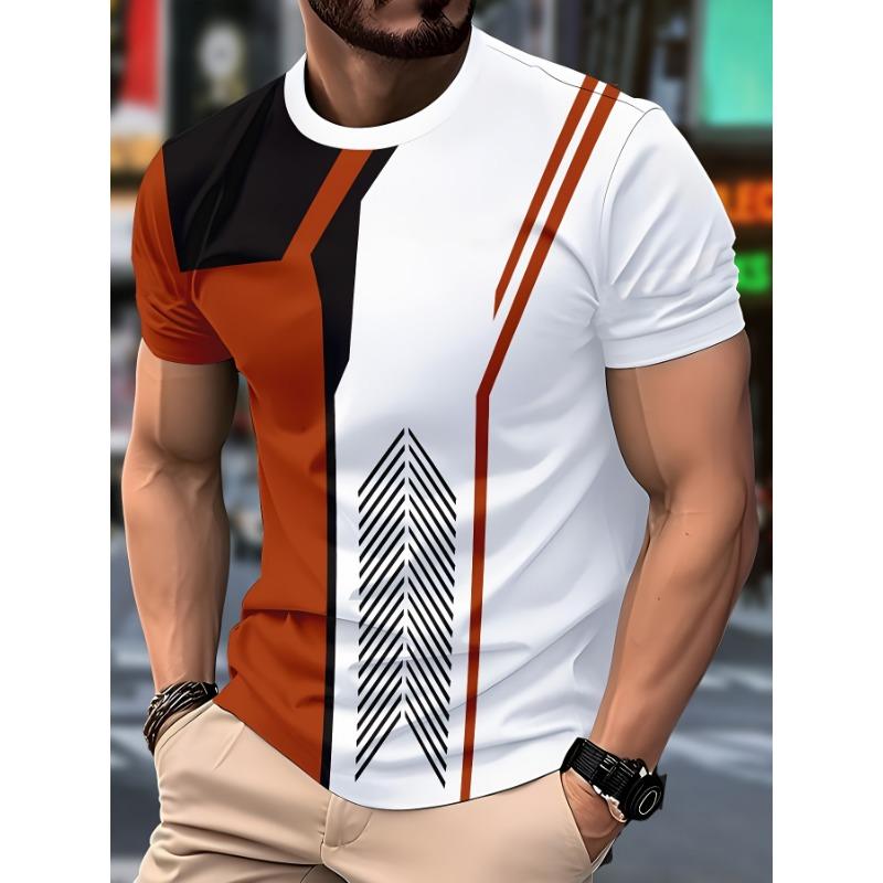 3D-Printed Color-Striped Men's T-Shirt Ship Anchor Pattern Short-Sleeve T-Shirt Harajuku Street Style Round-Neck T-Shirt Apparel