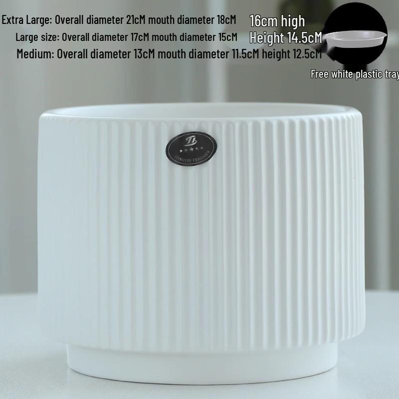Nordic White Ceramic Flower Pot with Tray - Large & Extra Large for Pothos & Succulents
