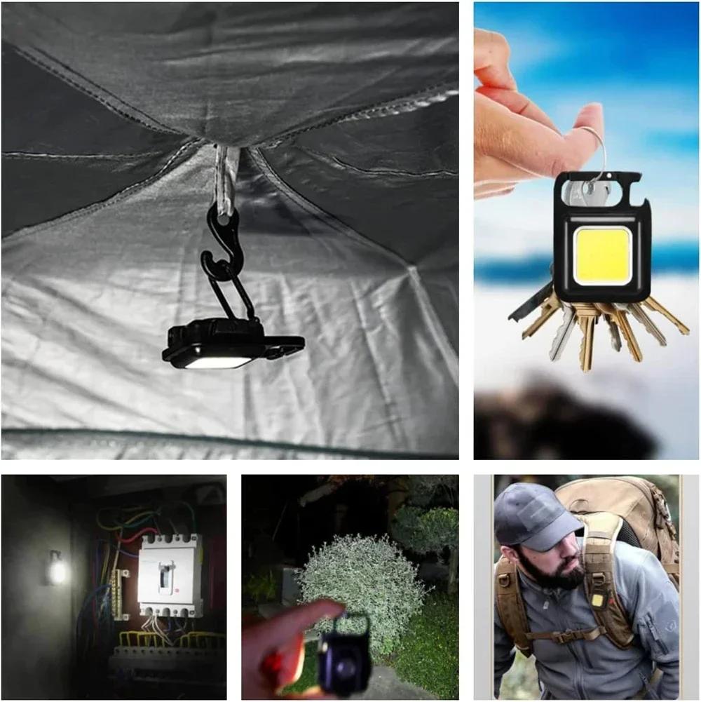 Portable Multifunctional Mini LED Flashlight Keychain 4 Lighting Modes USB Charging Work Lights Outdoor Fishing Hiking Light