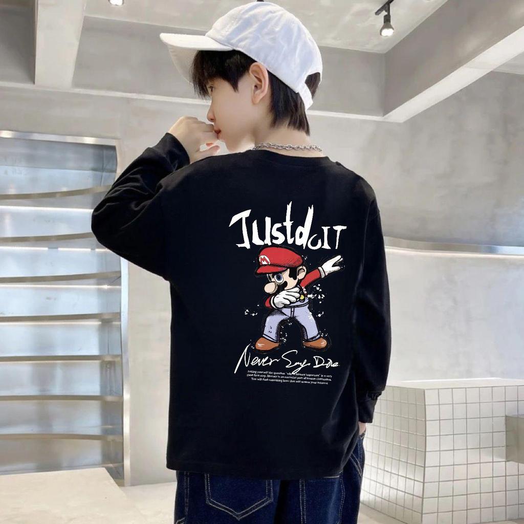 100% Baumwolle Jungen Langarm Cartoon Sport T-Shirt, Herbst Lockerer Schnitt, Rundhals für Kinder