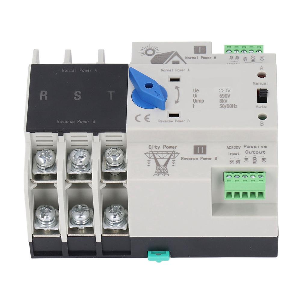 Comutator automat de transfer cu dublă alimentare 3P 63A, întrerupător de circuit cu comutare pentru laborator 220V