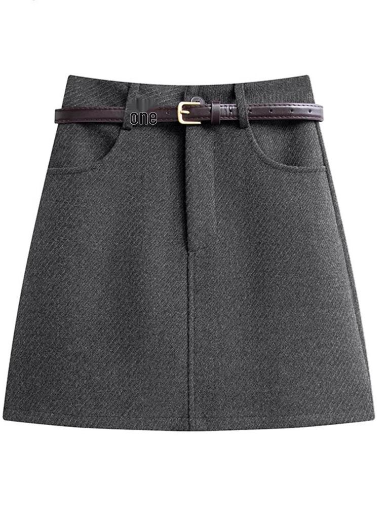 Plus Size Women's High-Waisted Woolen A-Line Skirt with Lining - Spring & Autumn Collection