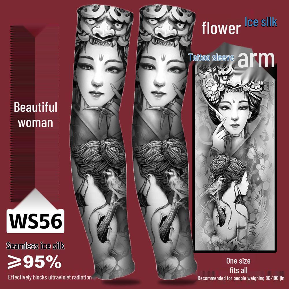 Ice Silk Tattoo Sun Protection Sleeves for Men & Women - Summer Driving, Cycling, Flower Design Arm Shades