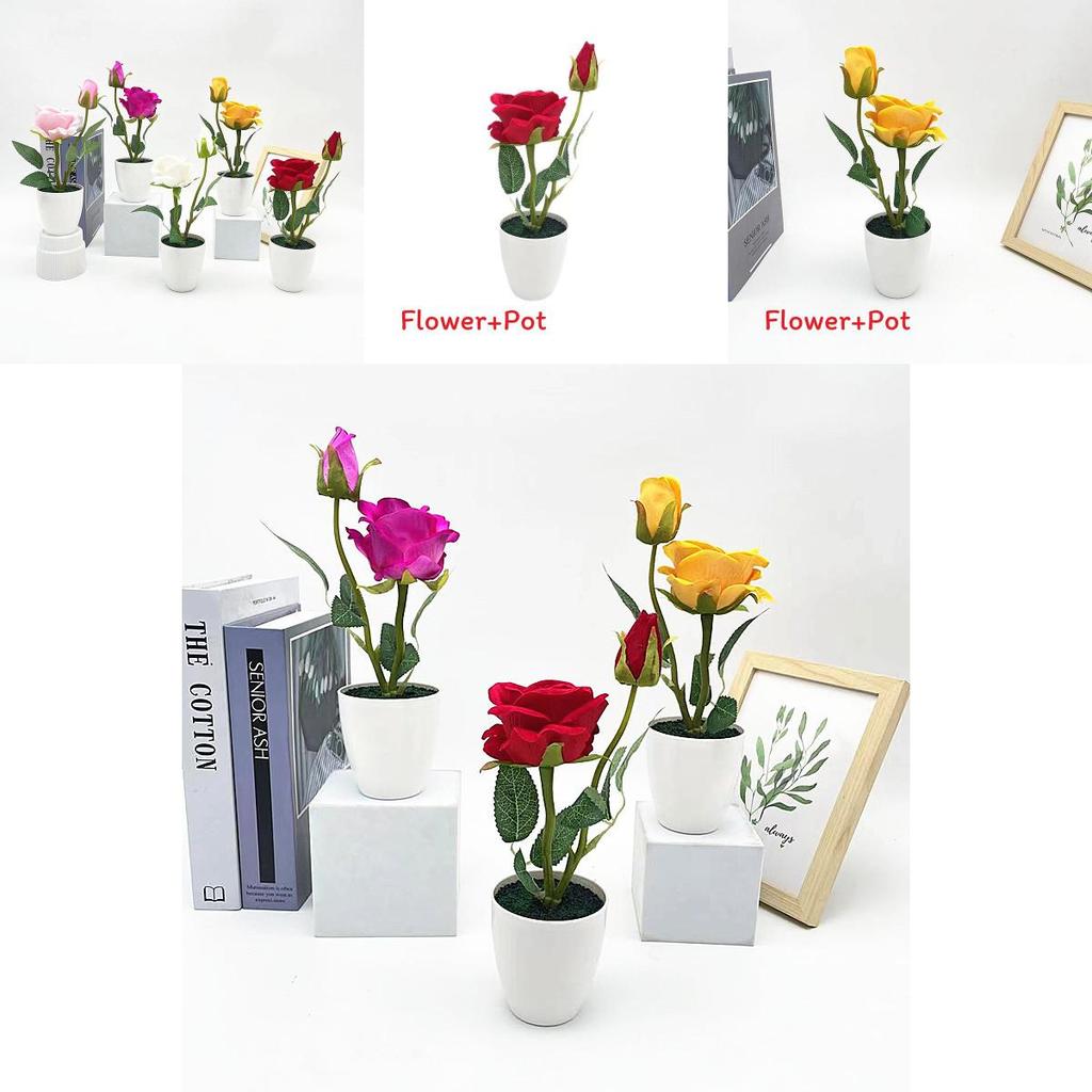 Rose Artificial Plant Gift For Valentines Day Home Decor With Faux Pearl Accents
