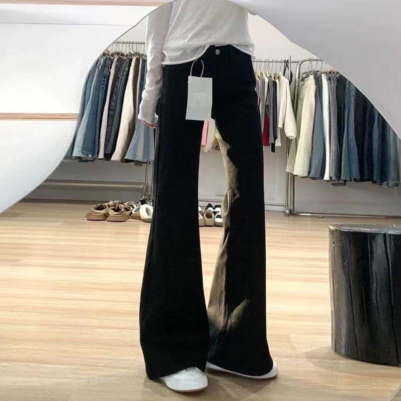 

Women s Black Micro-Flare Low-Rise Jeans - Slimming, Plus Size, High-End Straight Leg for Autumn 2025. XXL