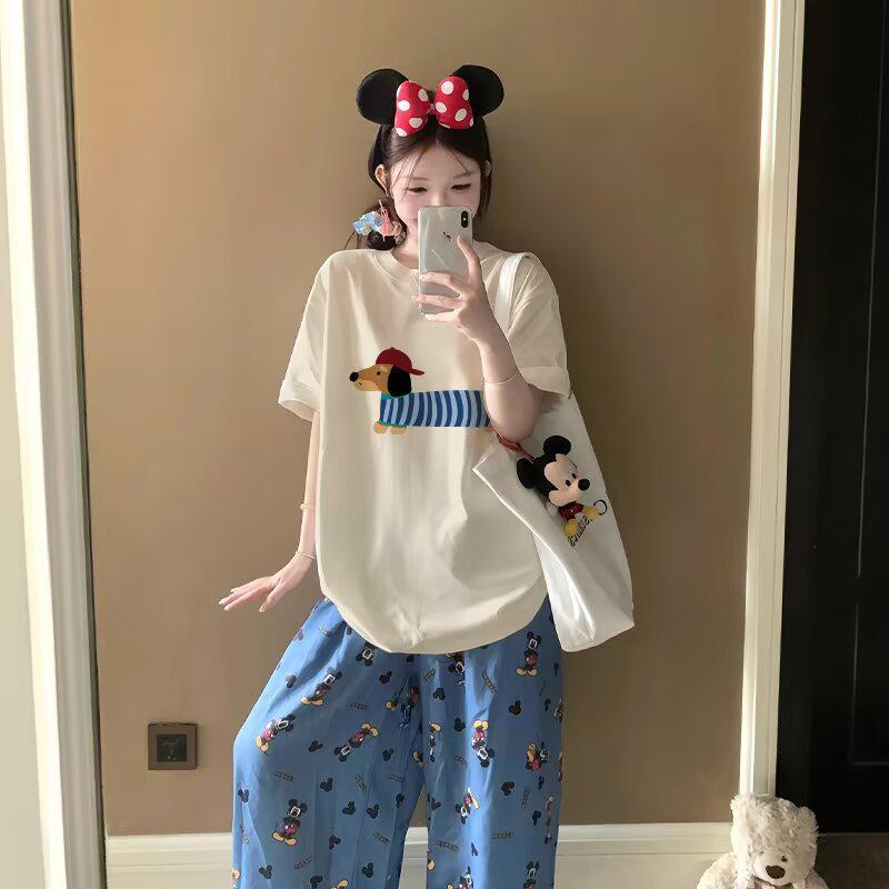 Women's Summer Retro Dachshund Print Loose Comfortable Five-Sleeve T-Shirt