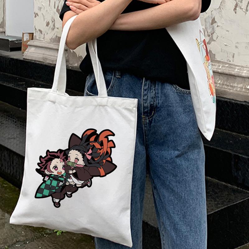 Demon Slayer Japan Anime Kimetsu No Yaiba Kamado Tanjirou Kabelky Taška cez rameno Nákupná kabelka Vysokokapacitná dámska plátená taška