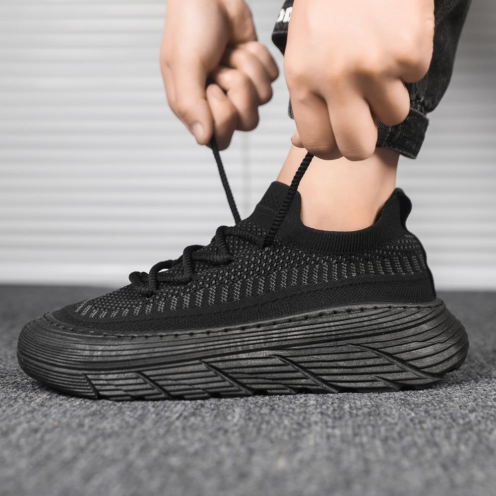 Men's Shoes Summer Breathable Mesh Fly-woven Sports Shoes Fashionable Thick-soled Heightening Casual Shoes Low-top Bag Head Socks Trendy Shoes