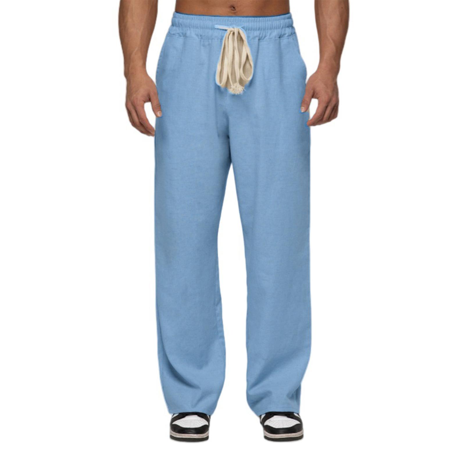 

Mens Casual Cotton Linen Pants Elastic Waist Drawstring Summer Beach Pants Lightweight Loose Fit Yoga Trousers XXXL