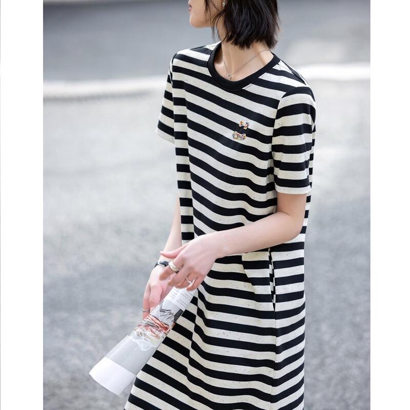 Women s Summer Smile Face Embroidered & Beaded Short Sleeve Dress S
