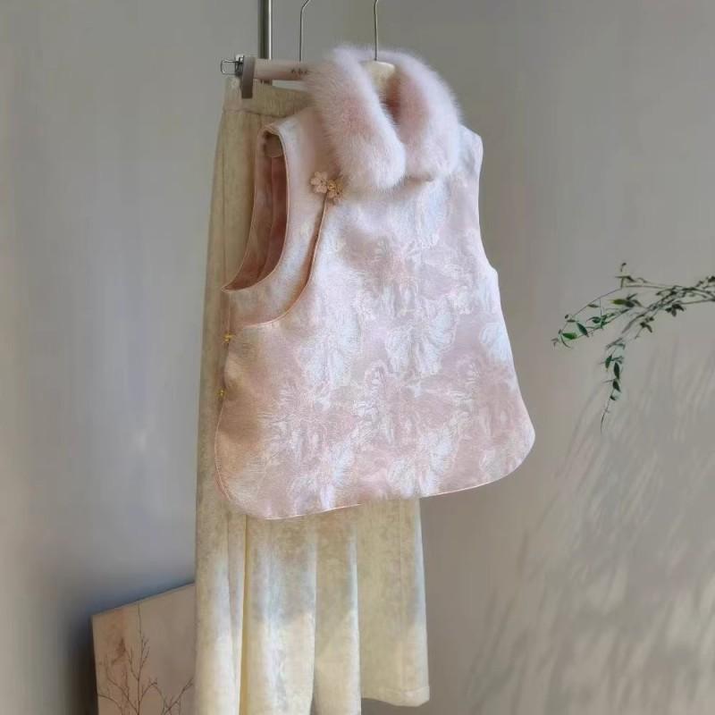 Stylish Chinese-Inspired Quilted Vest Women Collarless Open-Front Cardigan With Pocket Winter 2025 Elegant Layering Piece