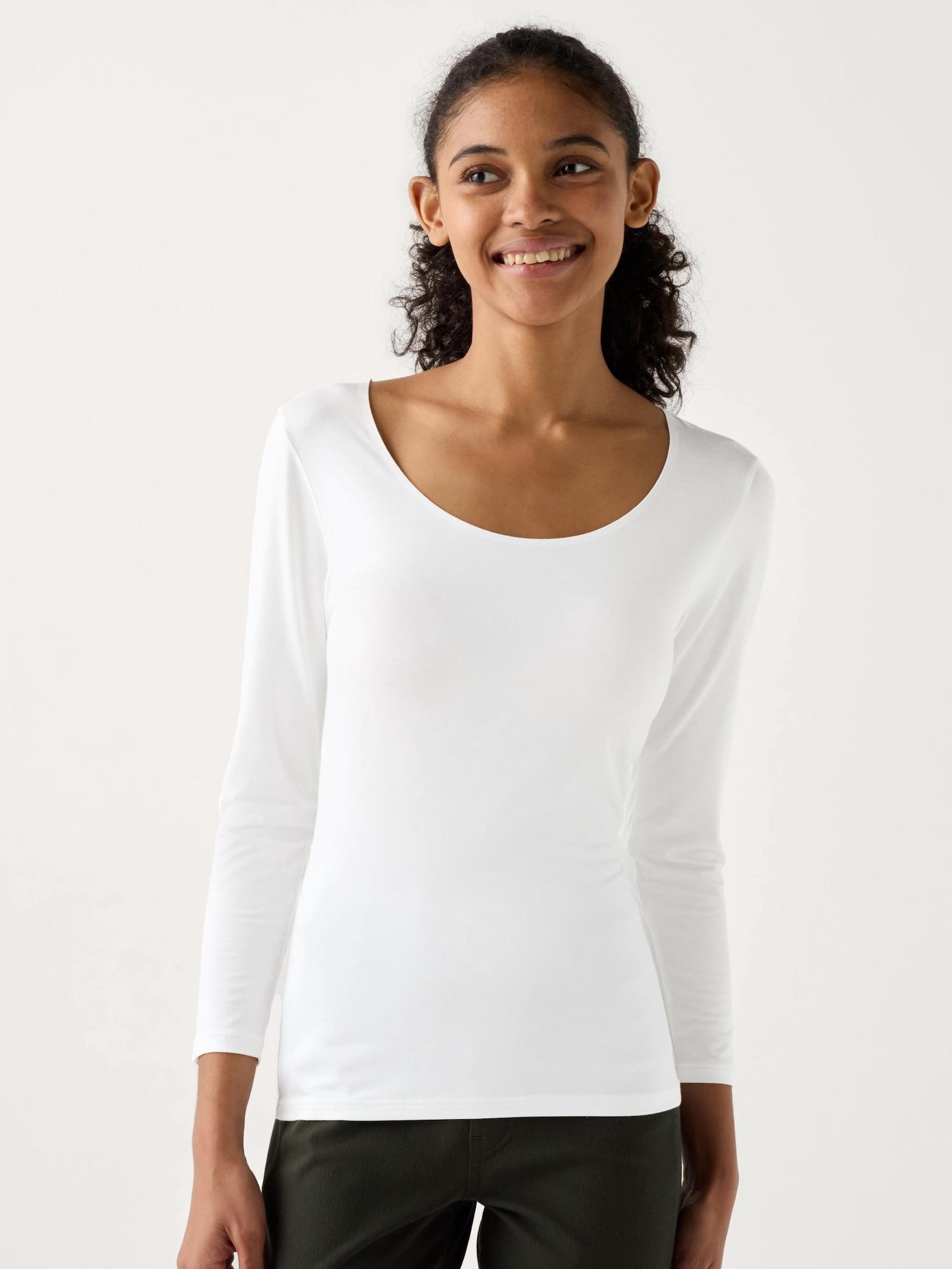 

Uniqlo Япония HeaTTech U-образный вырез футболка с рукавом 3/4 00 WHITE/S