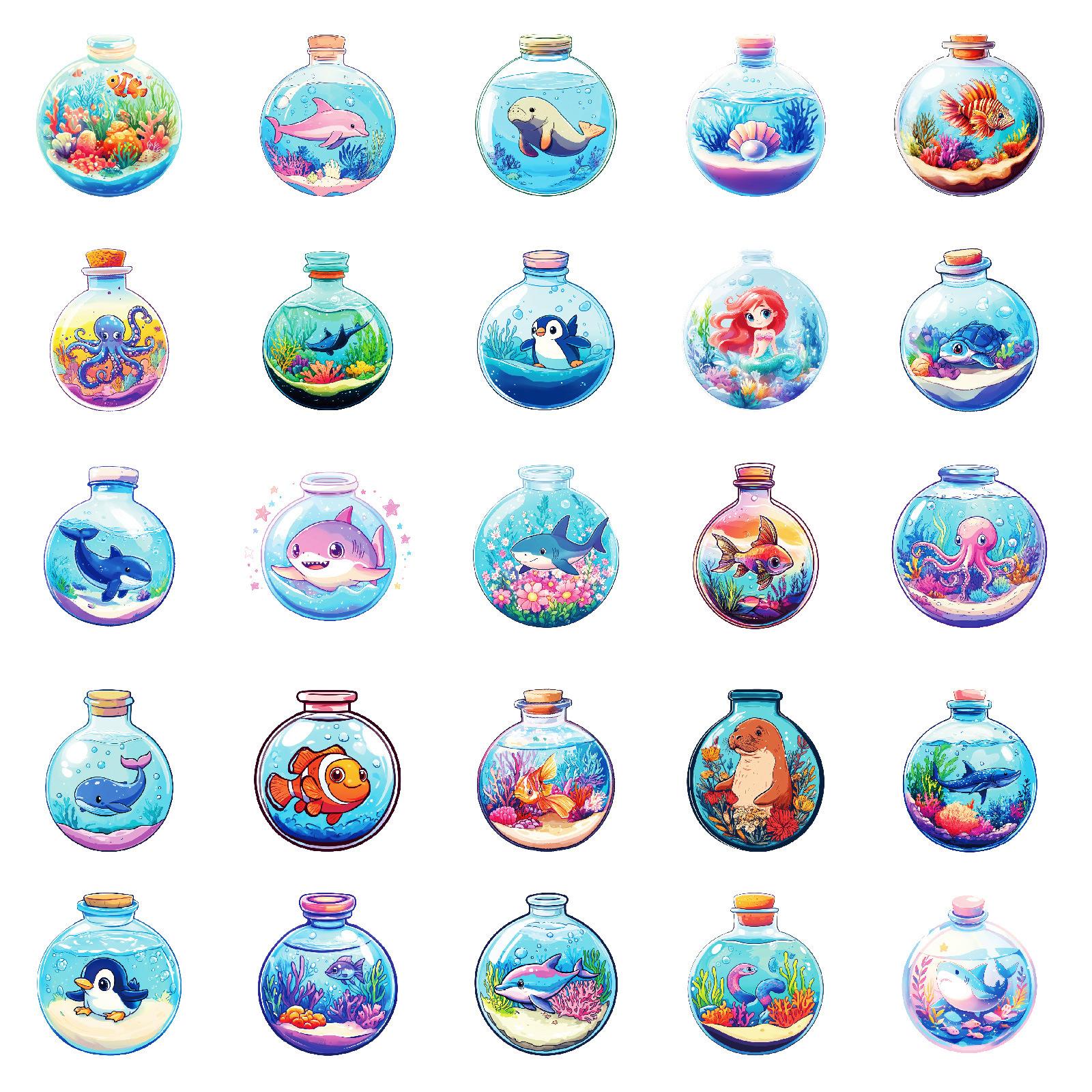 

Новые 50 круглых бутылок Подводный мир Инс Креативные бутылки Милые мультяшные наклейки с морскими животными Украшение для блокнота