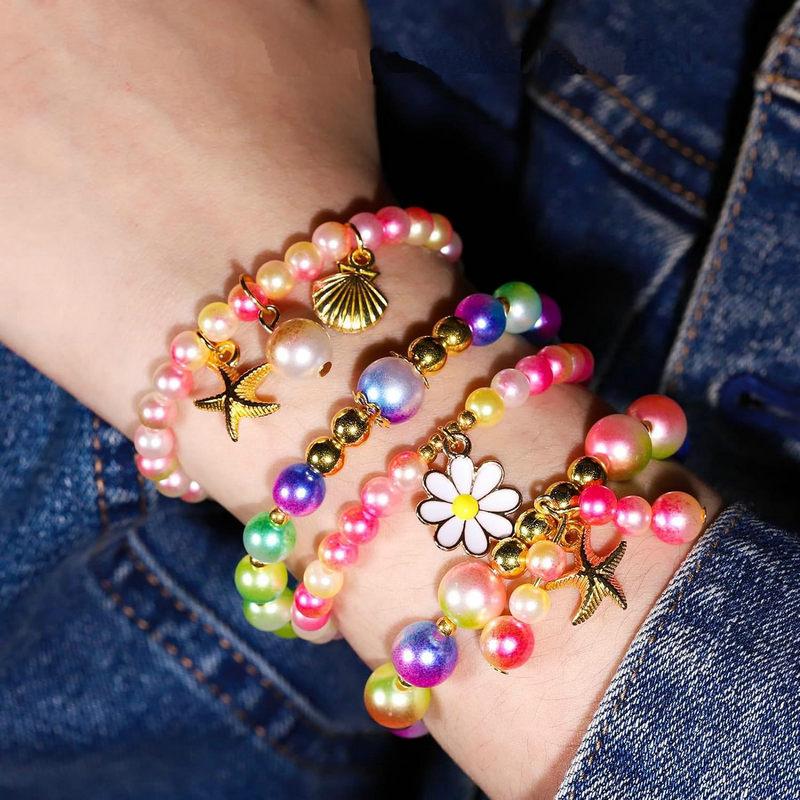 Gradient Pearls Beads Kit Rainbow ABS Pearl Beads Bracelet Making Kit for DIY Earrings Necklaces Bracelets Jewelry Making Craft