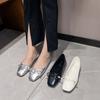 Fashion Silver Square Toe Bowtie Flats Women Spring Office Shoes Shallow Slip On Ladies Ballerina Loafers Comfy Barefoot Mocassines 2025