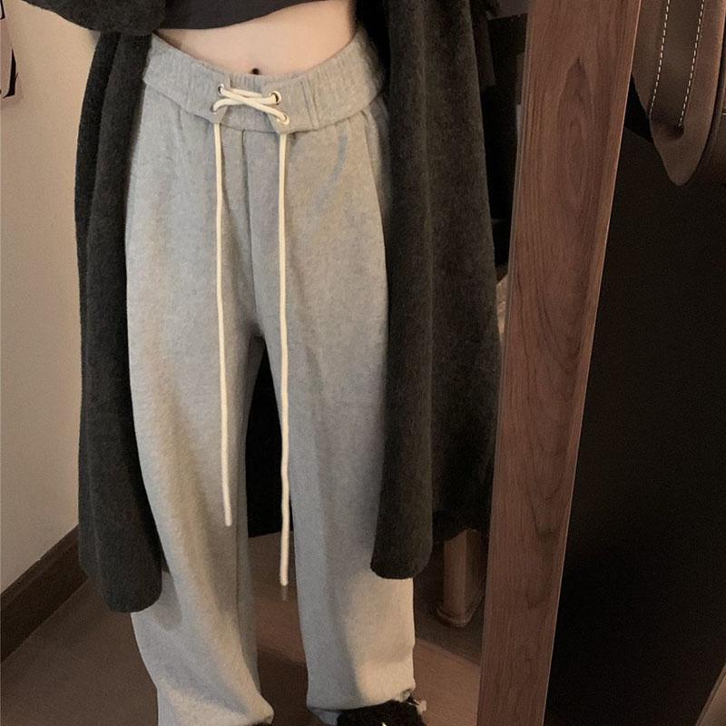 

Однотонные прямые брюки с высокой талией, женские плюшевые осенне-зимние свободные широкие брюки с выдвижными штанинами XXL темно серый