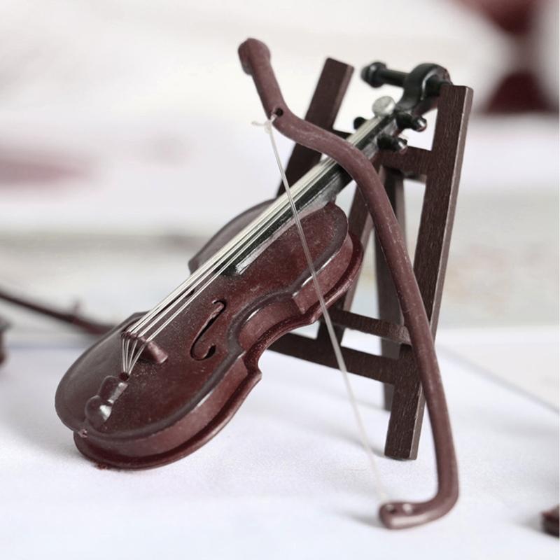 10Sets/1Set Mini Violins Ornament Miniature Violins Model with Stand Case Dollhouse for Home Office Desktop Decoration