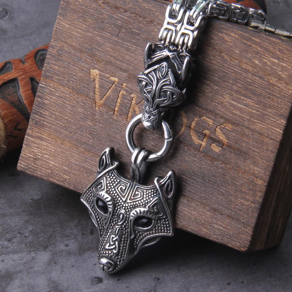 Celtic Wolf Necklace Viking Vegvisir Amulet Stainless Steel Chain Jewelry Norse Runes Pendant for Men Women