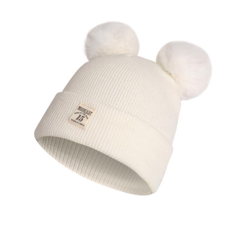 Unisex Baby Knit Hat with Double Pom-Poms - Cozy Winter Wool белый