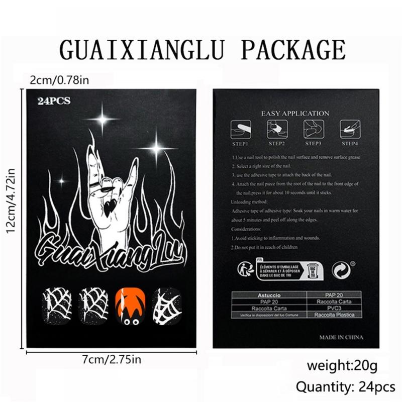Halloween Black Cobweb Faux Nail Short Square Manicure Tips Sparkling Press On Nail 24pcs Not Require Adhesive