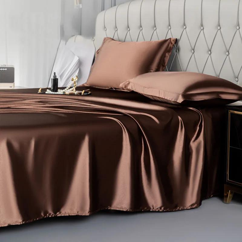 Satin Silk Bed Sheets for Summer Plain Flat Sheet for Double Bed Twin/Full/Queen/King Size Bed Linen (pillowcase Need Order)