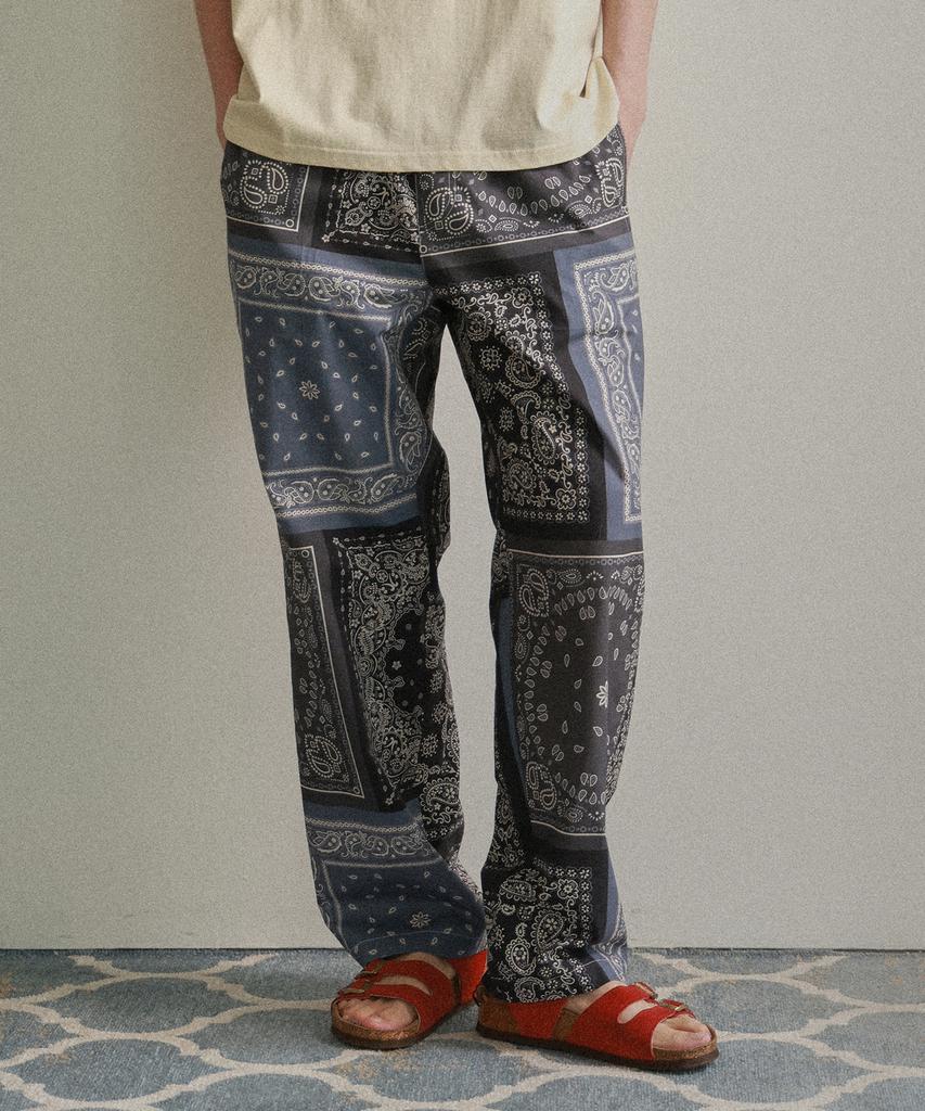 BEYOND CLOSET Bandana Patch Detail String Pants Navy