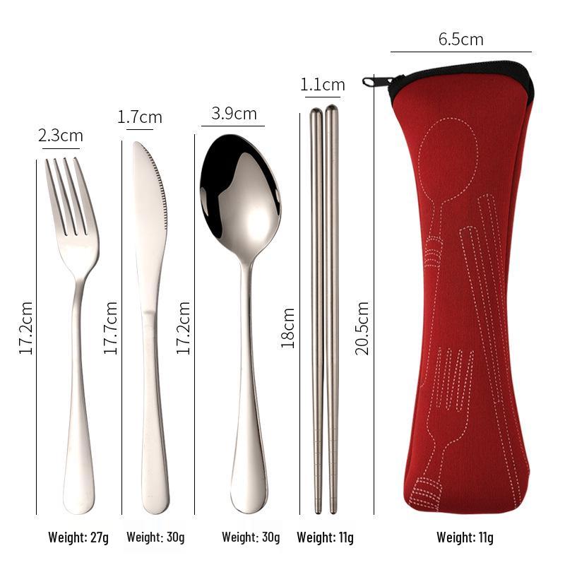 Stainless Steel Cutlery Set: Knife, Fork, Spoon & Chopsticks - Portable 4-Piece Set for Students, Travel, & Gifts