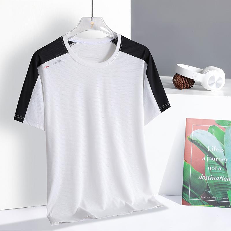 

Летняя уличная мужская быстросохнущая свободная футболка из ледяного шелка с короткими рукавами и круглым вырезом для бега больших размеров L