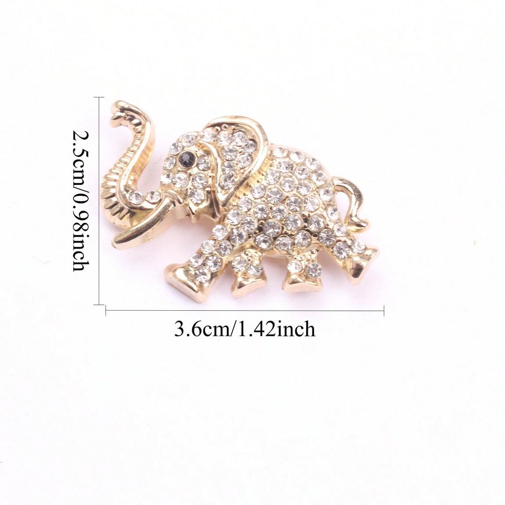 Vintage Elephant Brooch Set, Gold Silver-Toned Clear Rhinestone Pin, Accessory for Outfits Bags Styling