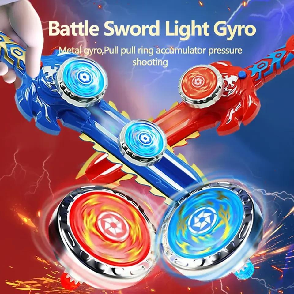 Creative Kid Sword Launcher Led Spinning Top Toy Hand Cranked Color Luminous Spinning Toys For Boys Girls Children Gifts
