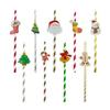 Spot Christmas Party Decoration Atmosphere Beverage Straw Christmas Pattern Degradable Disposable Paper Straw Cartoon Shape