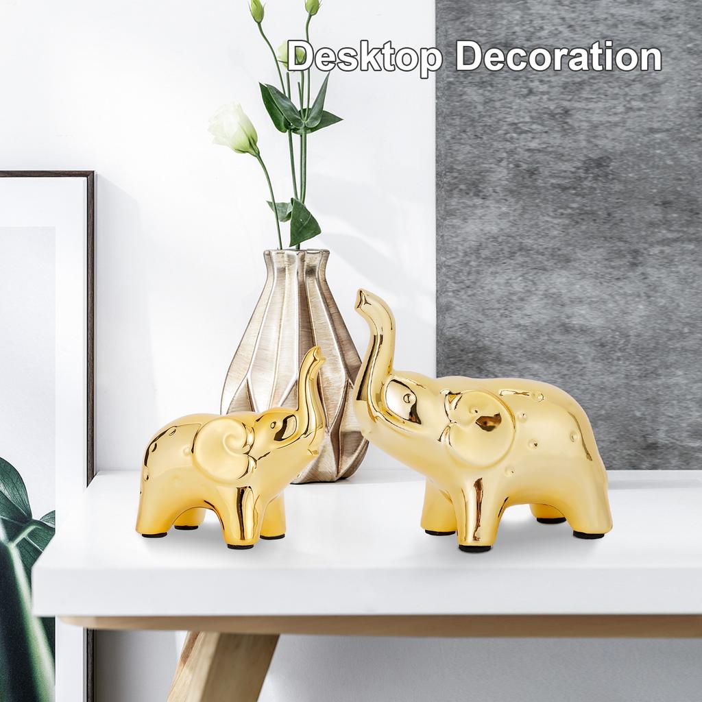1 Pair Mini Ceramic Elephant Lucky Ornament Golden Silver Animal Sculpture Crafts Figurine Desktop Decoration Birthday Gift