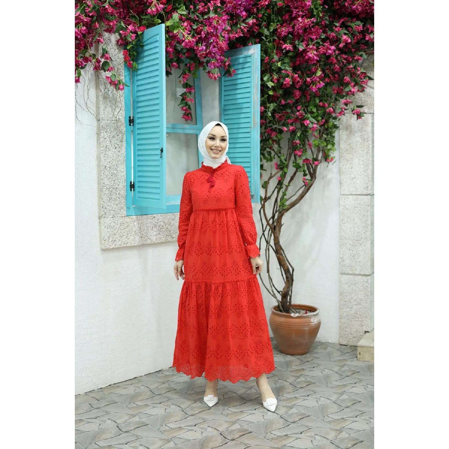 

Laced Long Women s Hijab Dress With Embroidery Tassel Detail 36