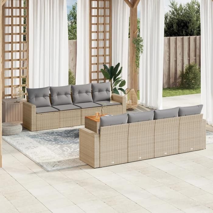 VidaXL Salon de jardin avec coussins 9 pcs beige résine tressée 3224043