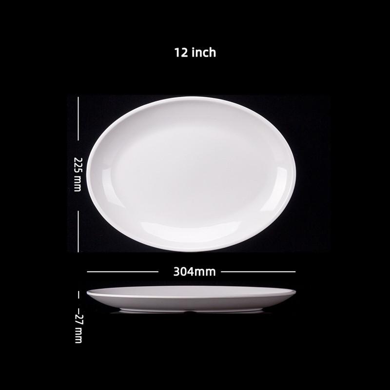 9-14 Zoll Oval Weiß Melamin Teller Speise-Set Imitation Porzellan Geschirr Flache Steak-Tabletts Küche el Tischservice Langlebig