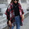 GMXIA Casual Plush Women's Hooded Five-quarter Sleeve Loose Checkered Unbuttoned Jackets & Coats