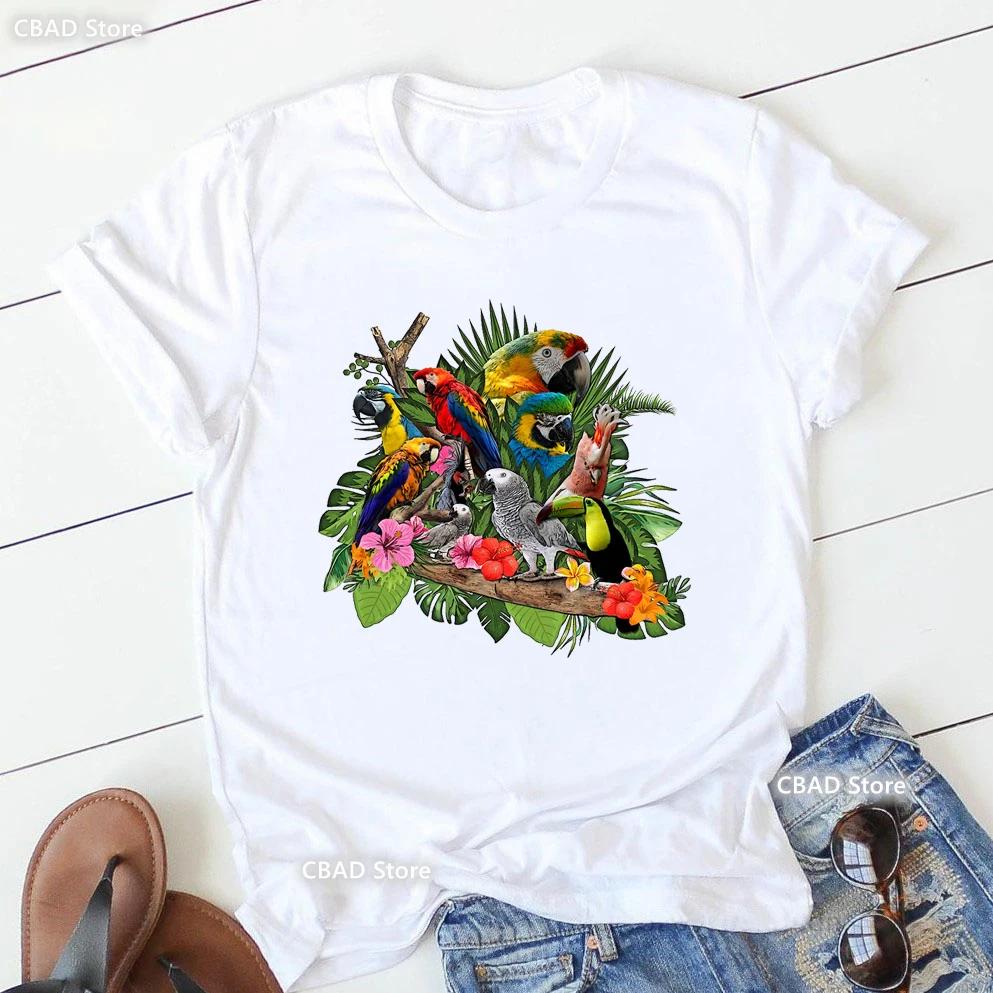Cute Cockatielsparrot Bird Lovers Print T Shirt Girls Sunflower Flowers Tshirt Unisex Harajuku Kawaii Clothes Summer Tops Tee